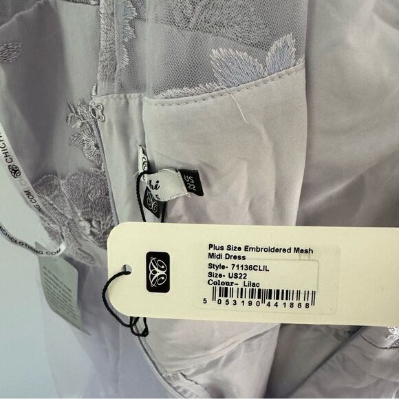 V Neck Mesh Skirt Dip Hem Midi Dress in Lilac - Picture 6 of 8